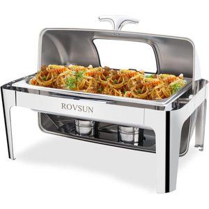 Roll Top Chafing Dish Buffet Set,9 Quart Rectangular Stainless Steel Chafer